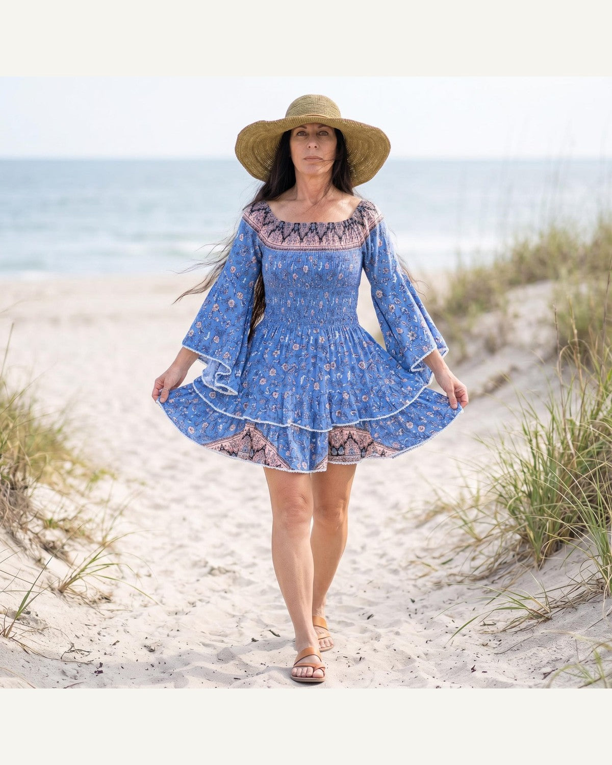 Blue Floral Off-Shoulder Mini Dress product image 4
