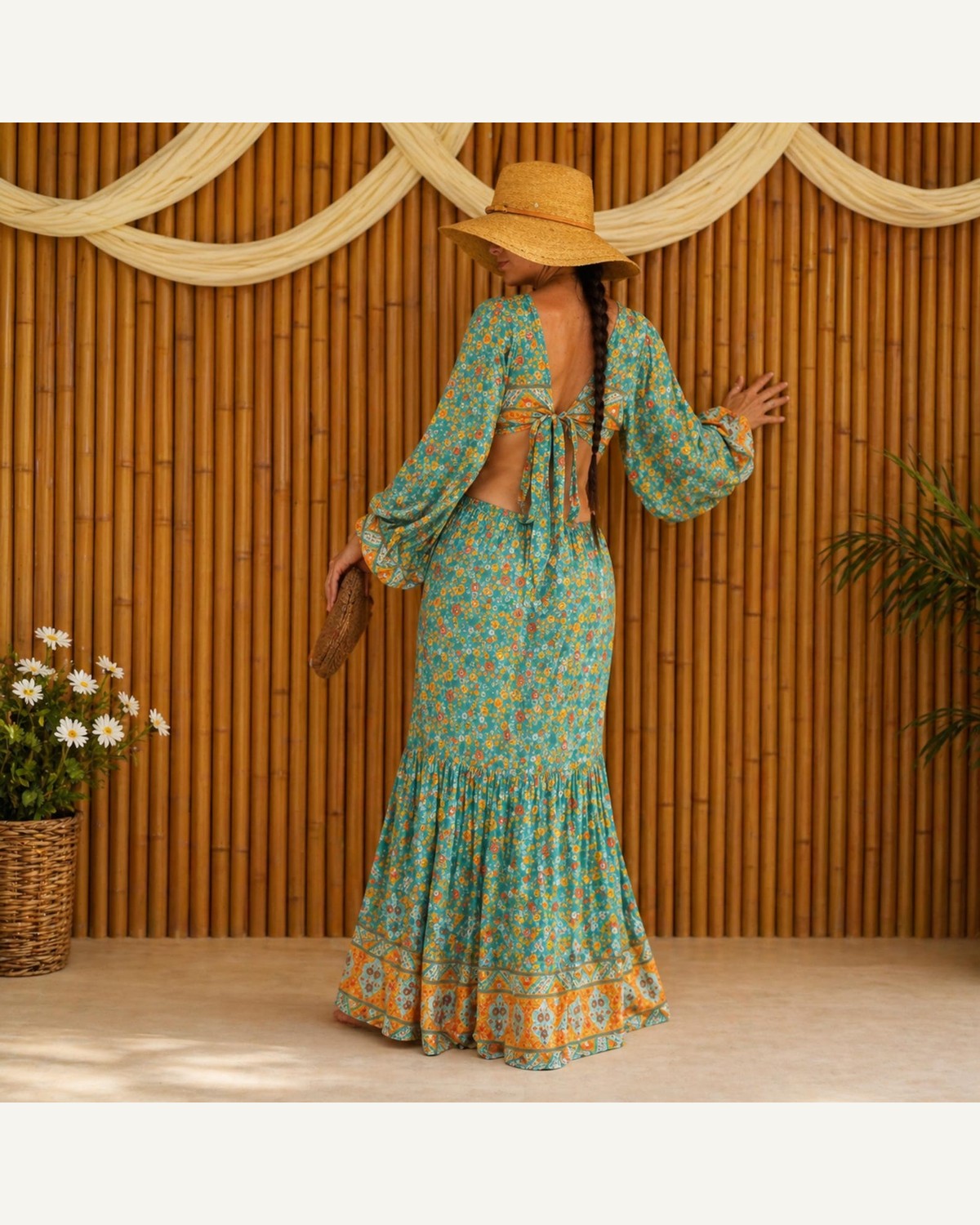 Blue Paisley Long-Sleeve Maxi Dress product image 2