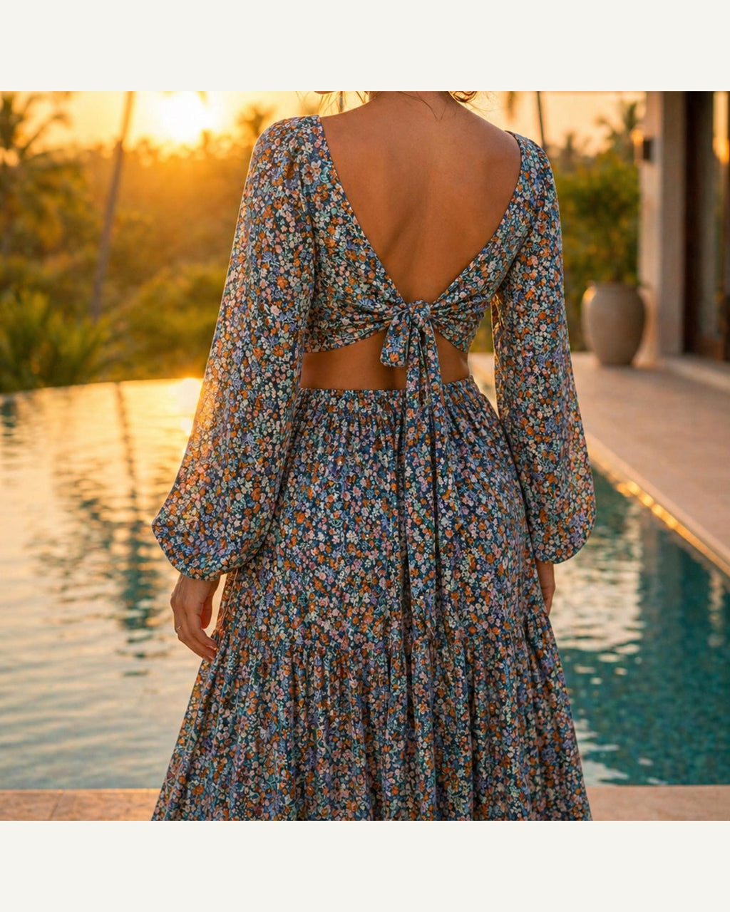 Blue Paisley Long-Sleeve Maxi Dress product image 6