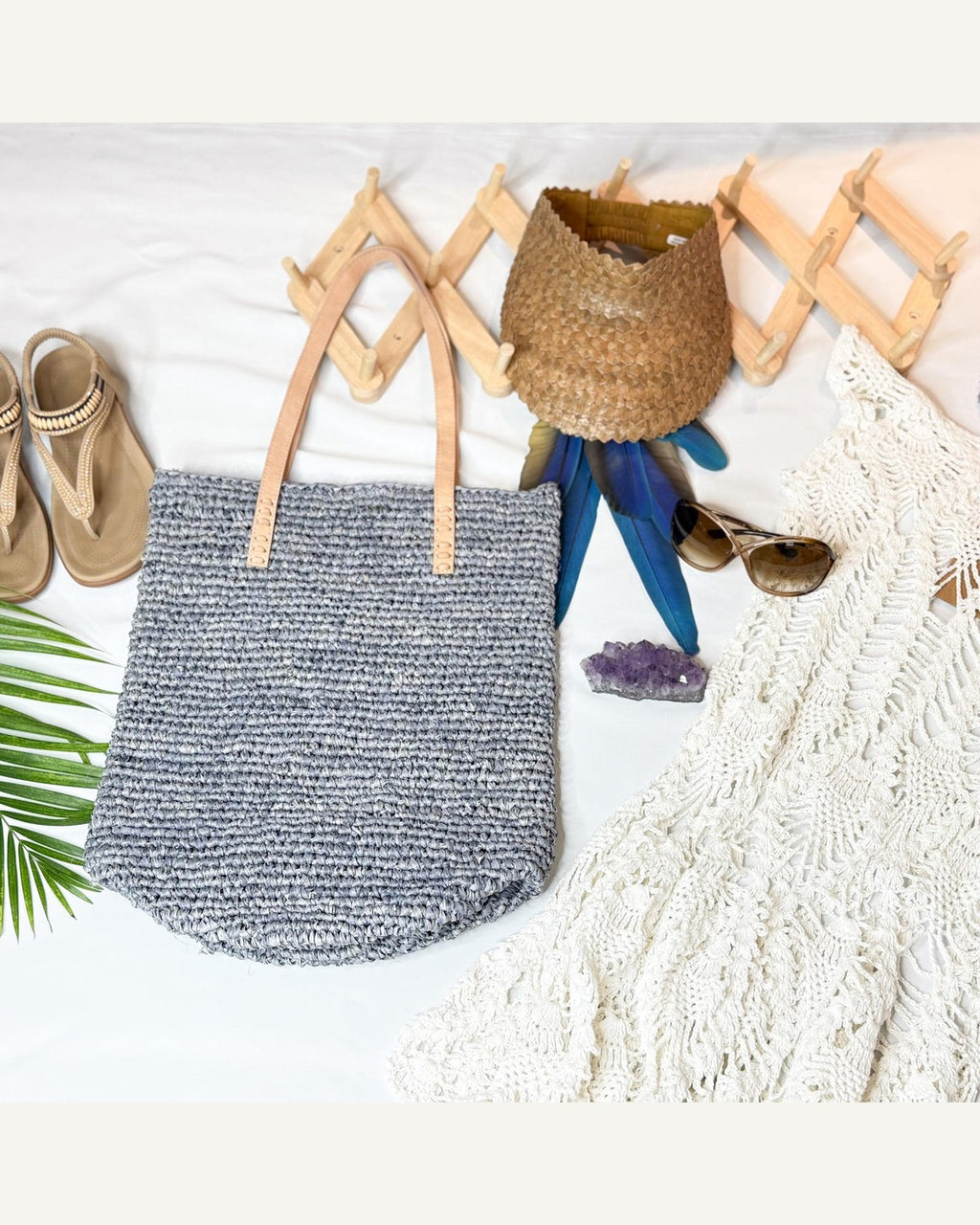 Leather-Strap Raffia Market Tote product image 5