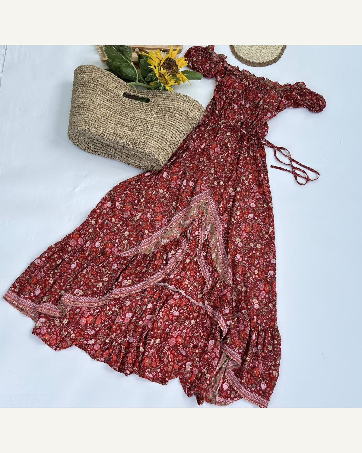 Red Floral Rayon Summer Dress product image 6